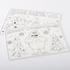 two christmas stickers on top of each other with santa and snowflakes in the background