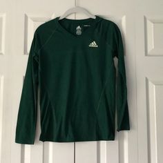 Long Sleeve Adidas Workout Long Sleeve Shirt! Basically Brand New. Size Xs Adidas Sporty V-neck Tops, Green Sporty Long Sleeve Top, Adidas Green Sports T-shirt, Adidas Green T-shirt For Sports, Adidas Long Sleeve Sports T-shirt, Casual Long Sleeve Sports Shirt, Adidas Long Sleeve Sports Top, Adidas Cotton Long Sleeve Top, Adidas Long Sleeve Cotton Top