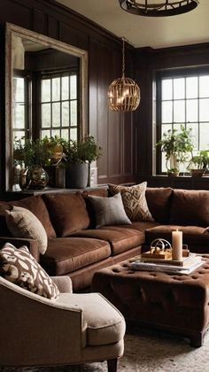 a living room filled with lots of furniture next to two windows and a coffee table