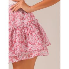 You're ready for a fab and stylish season with this ruffle mini skirt. Pair it with your favorite tops and heels for a chic look. Flutter through your day in this fabulously feminine ruffled mini skirt. Nothing offers a charming appeal like the ruffle-layer skirt. Complete your cute style in this floral ruffle mini skirt. A nice choice for a Valentine's Day outfit. Chiffon Mini Skirt, Casual Summer Skirt, Cute Mini Skirt, Ruffled Mini Skirt, Ruffle Fabric, Ruffle Mini Skirt, Floral Mini Skirt, Valentine's Day Outfit, Deep Pink