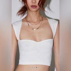 Flower Seamless Crop Top - Fitted Cropped Top- Soft And Stretchy Seamless Knit- Low Square Neckline- Wide Straps- Cropped Length Trendy White Seamless Crop Top, Versatile White Seamless Crop Top, Stretch White Crop Top With Seamless Design, Seamless 4-way Stretch Crop Top, Seamless Stretch Cropped T-shirt, Seamless Crop Top, Workout Crop Top, Urban Outfitters Tops, Square Necklines