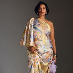 One-Shoulder Printed Dress | Nuuly Rent Plus Size Wedding Guest Dress Summer, Garden Cocktail Attire, Beach Cocktail Wedding, Plus Size Wedding Guest Outfits, Mandira Wirk, Summer Elegant Dress, Best Plus Size Dresses, Royal Blue Cocktail, Plus Size Wedding Guest Dress