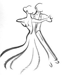 a drawing of two people dressed in formal wear dancing the charlestonian dance, with their arms around each other's shoulders