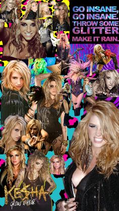 the collage shows many different pictures of women in black outfits and one woman with blonde hair