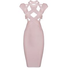 a pink dress with cut outs on the shoulders and neckline, in front of a white background