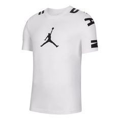 Air Jordan Casual Sports Round Neck Pullover Short Sleeve White CZ2490-100 (Men's) Casual Activewear With Three Stripes And Crew Neck, White Crew Neck Activewear, White Graphic Print Sports Top, White Crew Neck Top For Sports Events, Moisture-wicking White Top For Sports Events, White Activewear With Three Stripes For Sports, White Adidas Activewear For Sports, Sporty Moisture-wicking Crew Neck Top, White Three Stripes Activewear For Sports