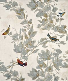 a wallpaper with birds and leaves on it