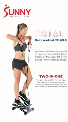 a woman on skis with the text sunny total body workout no 015