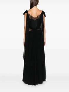 Alberta Ferretti Lace-detailed Maxi Dress - Black | Editorialist Black Lace Gown, Fringe Skirt, Lace Maxi, Alberta Ferretti, Neck Lace, Lace Gown, Maxi Dress Blue, Lace Maxi Dress, White Maxi Dresses