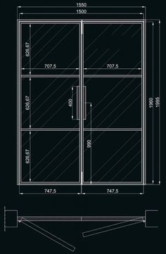 a drawing of a double door with measurements