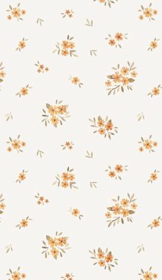 an image of a flower pattern on a white wallpaper with orange and yellow flowers