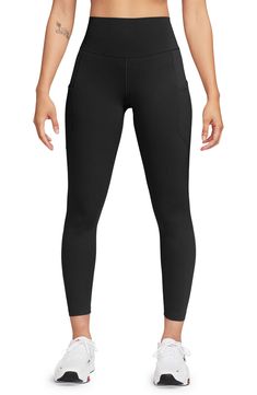 Move easily in these shapely high-waist leggings styled with comfy stretch and cool, ankle-grazing hems. Dri-FIT moisture-wicking technology 80% polyester, 20% spandex Machine wash, dry flat Imported Model stats: 5'10" height, 32" bust, 25" waist, 36" hip. Model is wearing size Small. Leggings Fashion, High Waisted Leggings, Nike Dri Fit, Dri Fit, Nordstrom Rack, High Waist, Nordstrom, High Waisted, Leggings