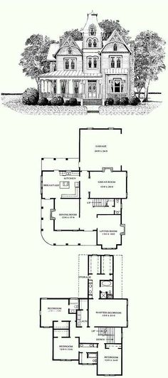 two story house plans with an attached garage and second floor plan for the first level