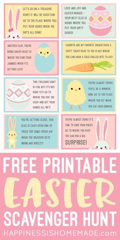 an easter printable for kids with the words, free printable easter scavenger hunt