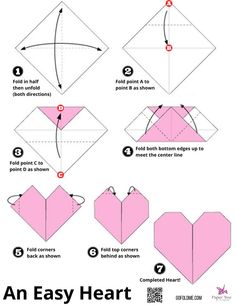 how to make an origami heart out of paper - step by step instructions