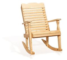 a wooden rocking chair on a white background