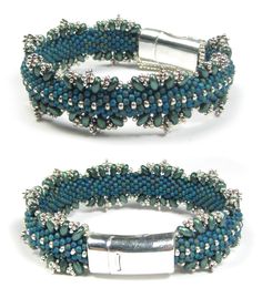 two bracelets with blue beads and silver clasps