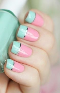 pink and blue {cute} Nail Paints, Gold Nail, Metallic Nails, Spring Nail Art, Spring Nail, Cute Nail Art, Fabulous Nails, Art Kids