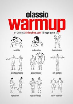 a poster with instructions on how to use the classic warm up exercise program for men