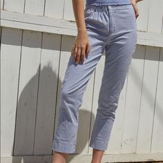 Blue And White Pinstripe Brandy Melville Tilden Pants. One Size Fits All. Brand New With Tags! Brandy Melville Cargo Pants, Brandy Melville Pants, Striped Pant, Plaid Trousers, Checkered Pants, Orange Plaid, Leg Work, Brown Plaid, Plaid Pants