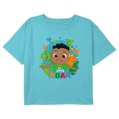 Join parents and kids alike for 3D-animated traditional nursery songs and original children's songs with officially licensed apparel for the whole family from the popular Youtube channel Cocomelon! This Girls' Cocomelon Let's Roar Cody Cropped T-Shirt features a cute graphic of Cody alongside different types of dinosaurs and the phrase "Let's Roar" in colorful lettering below them. Grab some new Cocomelon tees today and sing along to all your favorite songs in style! Types Of Dinosaurs, Traditional Nursery, Colorful Lettering, Nursery Songs, Cropped Graphic Tees, Graphic Crop Top, Blue Crop Tops, Girls Wardrobe, Cropped T Shirt