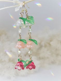 Unique Multicolor Dangle Flower Earrings, Nature-inspired Dangle Earrings With Flower Charm, Nickel-free Czech Glass Flower Dangle Earrings, Flower-shaped Beaded Czech Glass Earrings, Flower-shaped Crystal Earrings With Flower Charm, Small Earrings, Czech Glass, Flower Designs, Swarovski Crystals