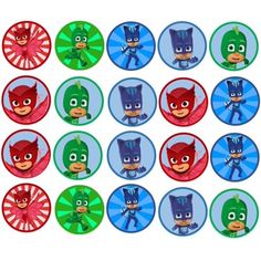 the pj masks stickers are on top of each other, with different colors