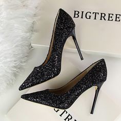 Women Pumps Fashion Shining Sequins Sexy High-heeled Shoes Personality Shallow Pointed Toe High Silver High Heel Shoes, Gold Wedding Shoes, Silver High Heels, Basic Heels, Rhinestone Shoes, Super High Heels, Womens Wedding Shoes, Prom Shoes, Womens Shoes High Heels