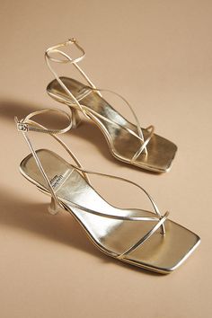 Save a dance for this perfect pair. With its strappy silhouette and sleek square toe, this kitten heel has earned cult status. Bridal Heels Gold, Fairytale Heels, Open Toe Kitten Heels, Elegant Shoes Heels, Brown Kitten, Upcoming Fashion Trends, Jeffrey Campbell Boots, Fancy Heels, Pj Party