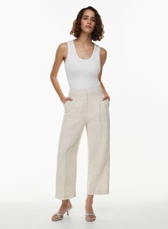 THE EFFORTLESS PANT™ LINEN CROPPED | Aritzia Chic Linen Bottoms For Everyday, Chic Everyday Linen Bottoms, Chic Linen Wide Leg Pants For Daywear, Chic Linen Cropped Leg Bottoms, Chic Linen Bottoms With Cropped Leg, Summer Linen Wide Leg Pants For Everyday, Summer Linen Wide Leg Pants For Business Casual, Chic Linen Wide Leg Pants For Business Casual, Chic Flax Wide Leg Pants For Work