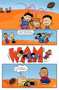 a comic strip with an image of people in the background and one cartoon character saying, mom