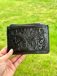 It measures 5 1/4 inches long and 3 3/4 inches in depth.   Thank you for checking out my store, if you have any questions please contact me!!    Exported By ExportYourStore :) SKU:466370528217_DA86* Black Embossed Wallet For Everyday Use, Brown Card Holder With Zipper Pouch For Daily Use, Black Rectangular Card Holder With Zipper Pouch, Black Rectangular Card Holder With Zipper, Brown Rectangular Card Holder With Zipper Pouch, Rectangular Brown Card Holder With Zipper Pouch, Brown Rectangular Card Holder With Zipper, Coin Bag, Tooled Leather