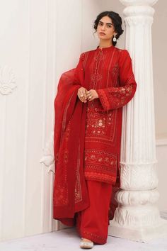 Premium Embroidered Red Pakistani Salwar Kameez Party Dress Zara Shahjahan, Indian Suit, Lawn Suit, Summer Lawn, Lawn Dress, Pakistani Salwar Kameez, Embroidered Organza, Lawn Suits, Organza Dupatta