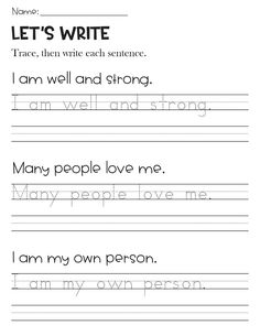 handwriting worksheet for kids with the words let's write and i am well and