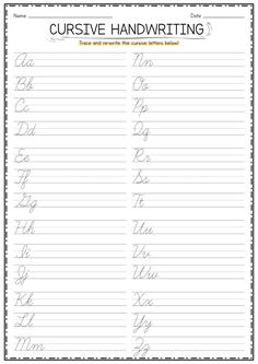 cursive handwriting worksheet with the words cursive handwriting on it