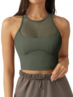 PRICES MAY VARY. [Premium Material] - This longline sports bra is made of professional sports fabrics, 69% Nylon and 31% Spandex, buttery soft, super breathable, sweat-wicking and quick-drying. [Tank Tops with Built in Bra] - The high neck sports bras come with built in bra which is removable. High elasticity widened hem provides support for your chest while showing off your attractive curves. [Special Design] - This mesh wirefree workout sports bra is a fashion-forward and elegant choice that e Best Basics For Women, Gym Fits Women, Gym Bunny, Stylish Workout Clothes, Athletic Attire, Bra Workout, Back Yoga, Buyable Pins, Outfits Athletic