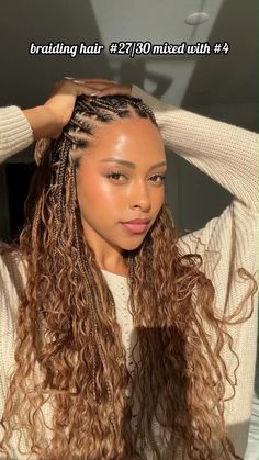 Light Box Braids Black Women, Braids Hairstyles For Black Women Color, Knotless Braids Different Colors, Light Brown Box Braids With Curly Ends, Braid Styles Curly Hair, Tinashe Braids, Boho Braids Vs Goddess Braids, Brown Braids On Black Women, Light Braids For Black Women