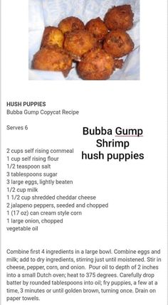 the recipe for bubba gump shrimp hush puppies