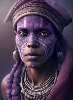 an african woman with purple makeup and jewelry