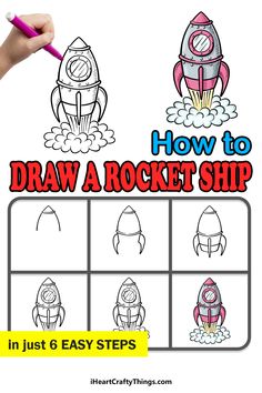 how to draw a rocket ship in just 6 easy steps with pictures and instructions for kids