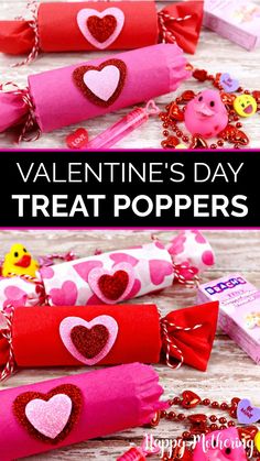 valentine's day treat poppers with hearts on them