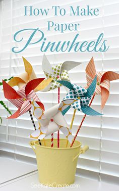 how to make paper pinwheels in a bucket