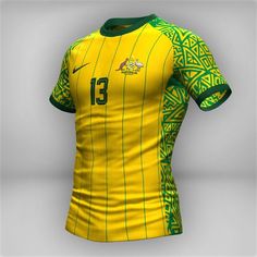 a yellow and green soccer jersey with the number 13 printed on it's chest