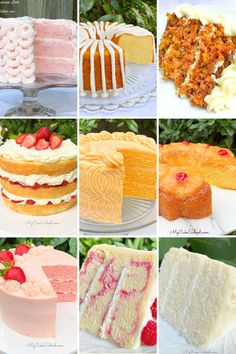 many different types of cakes and desserts are shown in this collage with the words,