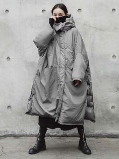 Super Loose Quilted Split-side With-hat Outwear Outerwear Long Coat LIGHT GRAY-FREE SIZE Grey Puffer Coat, Duvet Coat, Oversized Puffer Coat, Grey Puffer, Oversized Puffer, Solid Quilt, Parka Style, Oversize Women, Womens Parka