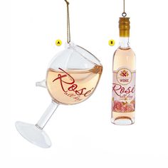 Rose' Glass or Bottle of Wine Christmas Tree Ornament Wine Glass Ornaments, Ornament Exchange Ideas, Wine Christmas Tree, Rose Wine Glass, Cherry Christmas, Rosé Wine, Wine Christmas, Old World Christmas Ornaments, Fun Ornaments