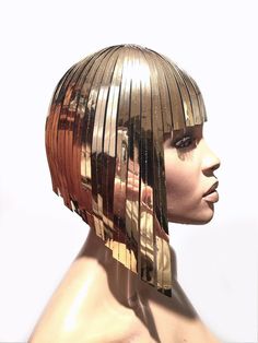 Cleopatra metallic wig hairdress in chrome or gold egyptian goddess wig bob hairpiece bobcut headpiece metal futuristic Egyptian Wig, Cleopatra Headdress, Cleopatra Wig, Gold Wig, The Blacker The Berry, Gold Wigs, Silver Wigs, Wig Bob, Blue Ivy Carter