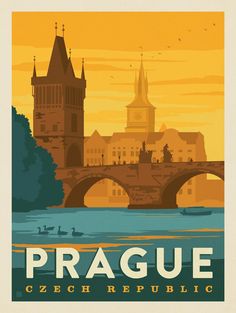 an image of a poster with the name prague on it's front and side