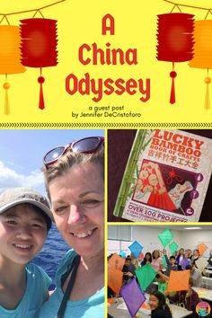 a collage of photos with people and kites in the background, along with text that reads a china odyssey