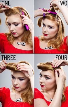 Up Hairstyle Tutorial, Up Easy Hairstyles, 50's Hairstyles, Rockabilly Hairstyle, 1950 Hair, 1940s Hair, Beach Waves Hair Tutorial